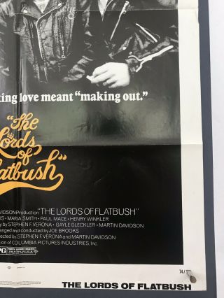 LORDS OF FLATBUSH Movie Poster (Fine, ) One Sheet 1974 Fonzie Rocky 4116 4
