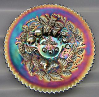 Northwood Three Fruits Signed Amethyst Carnival Glass 9 " Plate 6929
