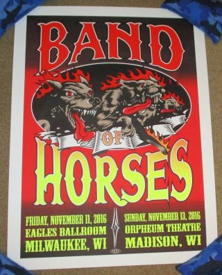 Band Of Horses Milwaukee 11 - 11 - 16 Madison 11 - 13 - 16 2016 Concert Gig Poster Print