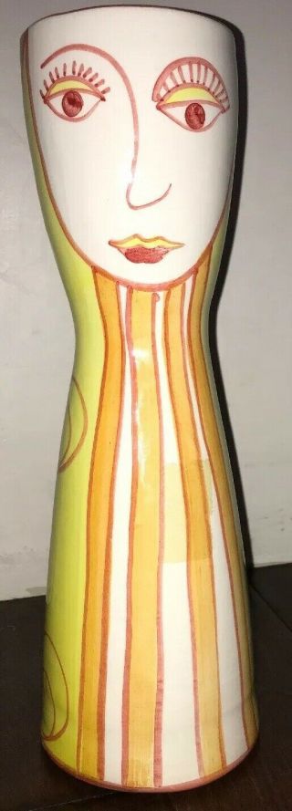 Zanolli Majolica Hand Painted Face Vase,  Made In Italy,  14 3/8 " Tall