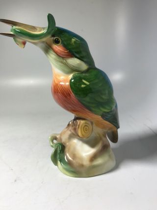 Herend Hungary Porcelain Hand Painted Kingfisher Bird Figurine Fish