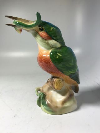 Herend Hungary Porcelain Hand Painted Kingfisher Bird Figurine Fish 2