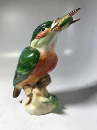 Herend Hungary Porcelain Hand Painted Kingfisher Bird Figurine Fish 4