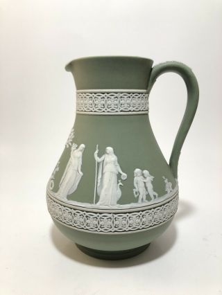 Tall Wedgwood Pottery Sage Green Jasperware Pitcher - 7.  5” (c.  1891 - 1906) Euc