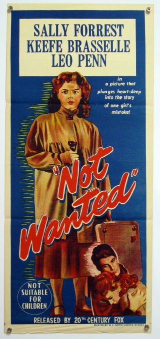Not Wanted Sally Forrest Keefe Brasselle Ida Lupino Drama Aus Daybill 1949