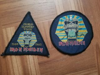 Two Vintage Iron Maiden Patch World Slavery Tour 1984 - 1985 Badge