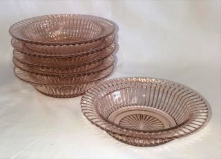 6 Anchor Hocking Queen Mary Pink 6 " Flat Rimmed Cereal Bowls