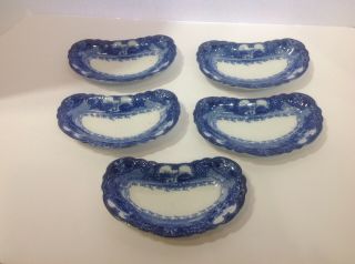 Flow Blue Porcelain Virginia Pattern Set 5 Bone Dishes.  Meakin.  England