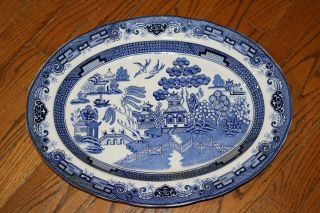 Large Blue Willow Oval Turkey Platter By Heritage - 18 1/4 By 13 3/4 By 31/4