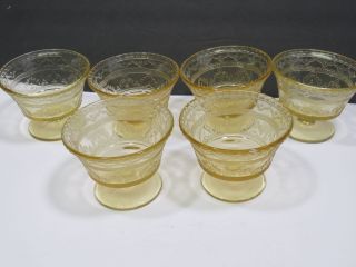 6 Federal Glass Depression Amber Golden Patrician Spoke Footed Sherbets 3.  5 "