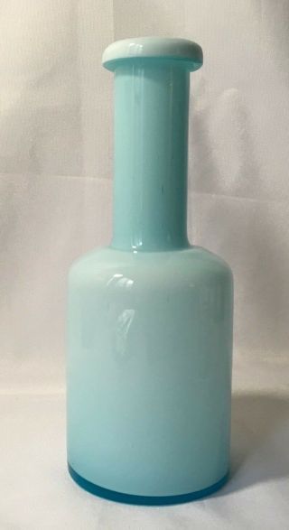 Italian Art Glass Murano Bottle Vase Light Blue Cased Rolled Top Lip Empoli