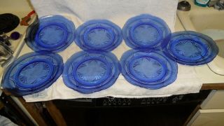 7 - 9 " Maybe Royal Lace Cobalt Blue Depression Glass Plates