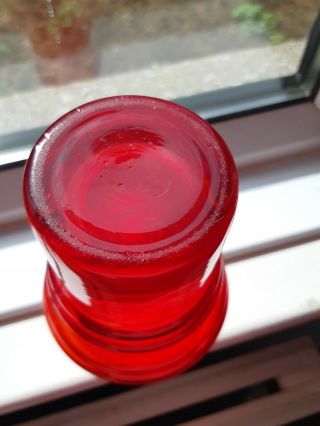 Retro modernist Scandinavian red glass hooped vase 1960 ' s / 70 ' s h 20cms 2