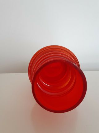 Retro modernist Scandinavian red glass hooped vase 1960 ' s / 70 ' s h 20cms 3