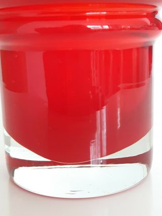 Retro modernist Scandinavian red glass hooped vase 1960 ' s / 70 ' s h 20cms 6