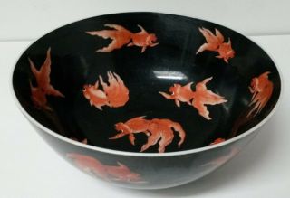 Absolutely Gorgeous Bowl.  Black With Coral Koi Fish.  Stunning