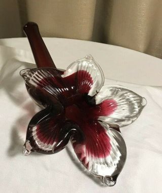 Pilgrim Glass Cranberry Flower Lily Signed By Roberto Moretti Handmade Usa