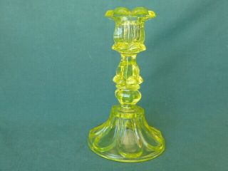 Sandwich Petal & Loop Early American Pattern Glass Vaseline Flint Candle Stick