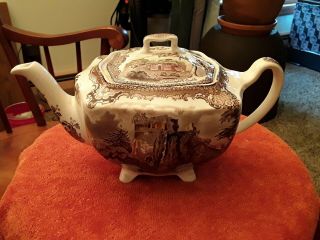 Vintage Johnson Bros.  Old Britain Castles Transferware Tea Pot Brown Multi Color