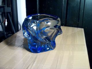Heavy Czech Chribska Blue Glass Vase,  Probably By Josef Hospodka 1960 