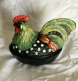 Fenton Hand Painted Hen On A Nest Signed By M.  Mihaliak 3