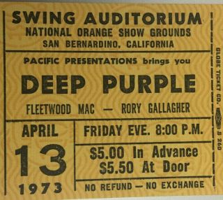 Deep Purple 1973 Box Office Ticket - Who Do We Think We Are Tour