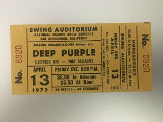 DEEP PURPLE 1973 BOX OFFICE TIcket - Who Do We Think We Are Tour 2