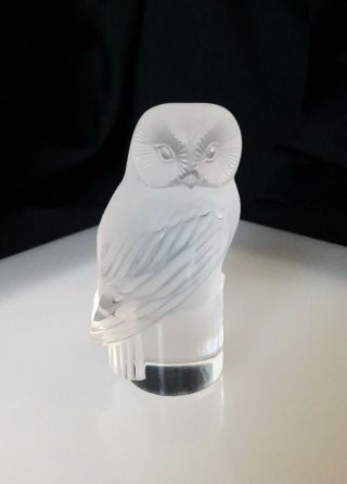 Lalique ▪france ▪3.  5 " Frosted Glass Owl ▪ Figurine Paperweight ▪signed