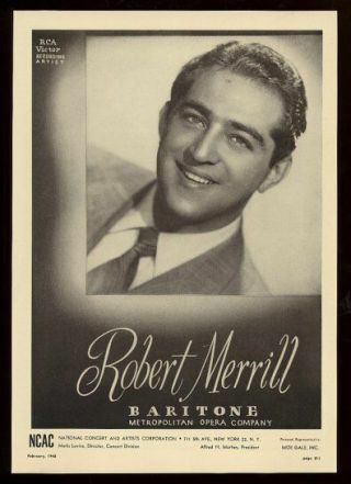 1948 Robert Merrill Photo Opera Recital Trade Booking Ad