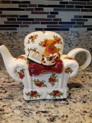 Royal Albert Old Country Roses Paul Cardew Chair Teapot,  Bear,  Book,  Cup & Sauce