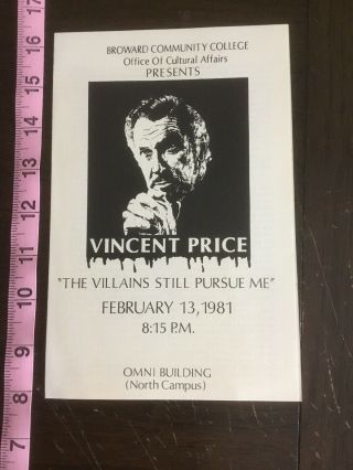 Vincent Price Estate: Program For “the Villains Still Pursue Me”