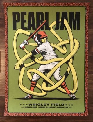 Pearl Jam Wrigley Field Chicago 2018 Concert Poster Andrew Fairclough Baseball