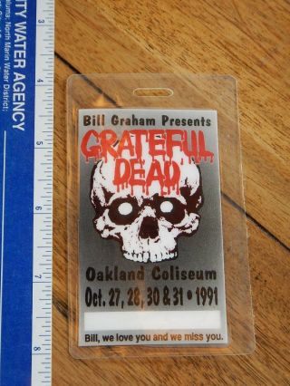 1991 Grateful Dead Oakland Coliseum Backstage Crew Pass Laminate Rip Bill Graham