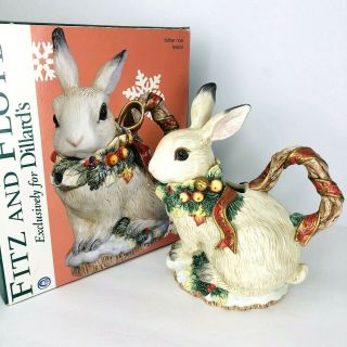 Fitz Floyd Father Noel Teapot Bunny Rabbit 2002 Christmas Ceramic Easter