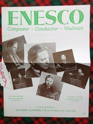 1939 Enesco Eastman Theatre Flyer Rochester Box D Handbill Vgc