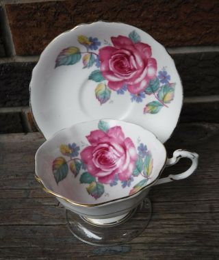 Paragon Bone China Cup And Saucer With A Large Pink Cabbage Rose