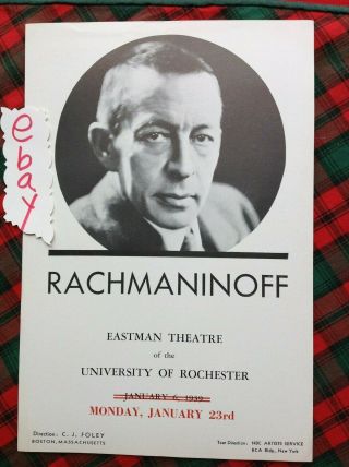 1939 Rachmaninoff Eastman Theatre Flyer Rochester Box D Handbill Vgc Foley
