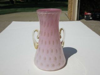 Fancy & Lovely Murano Italy Pink With Controlled Bubbles & Gold Art Glass Vase