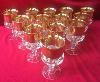 Set Of 13 Tiffin Kings Crown Thumb Print Gold Flashed Goblets