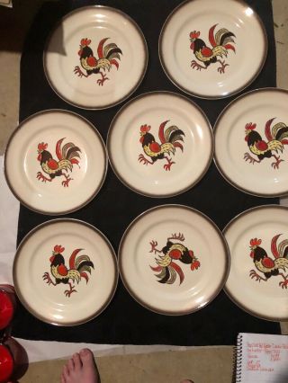 8 Poppytrail Red Rooster Dinner Plates