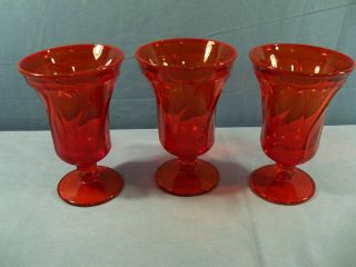 Set Of 3 Fostoria Jamestown Orange Red Glass Ice Tea Tumblers Goblets Glasses