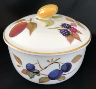 Royal Worcester - Evesham Gold Porcelain Butter Tub & Lid 4 5/8 " Rd.  /fruit Design