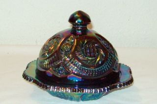 Amethyst Carnival L E Smith Logo In Covered Hobstar Butter Dish