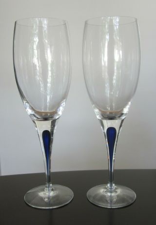 2 Orrefors Intermezzo Claret Wine Glasses Crystal Blue Tear 8.  75 " Paper Label