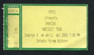2000 Shakira Concert Ticket Stub Anfibio Tour Estadio Hiram Bithorn Puerto Rico