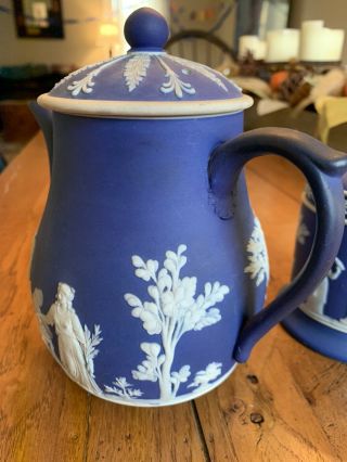 Wedgewood Jasperware Coffee pot Blue with White Antique And Canister With lid 4