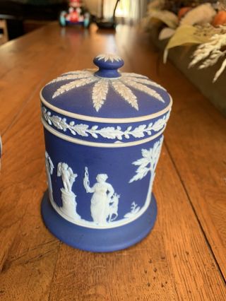 Wedgewood Jasperware Coffee pot Blue with White Antique And Canister With lid 5