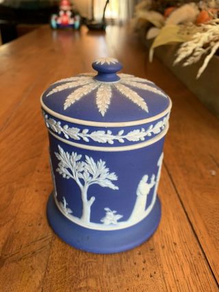 Wedgewood Jasperware Coffee pot Blue with White Antique And Canister With lid 6