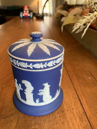 Wedgewood Jasperware Coffee pot Blue with White Antique And Canister With lid 7