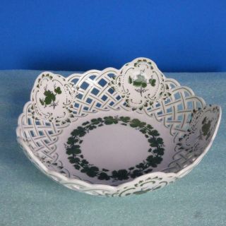 Meissen Crossed Swords - Green Ivy Vine Leaf - Reticulated Bowl - 7 Inches